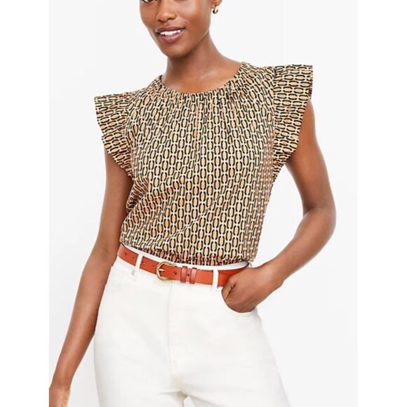 LOFT WOMEN GEO FLUTTER SLEEVE TOP LARGE - Picture 14 of 16